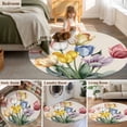 thumbnail image 5 of Round Area Rugs Collection 6 Ft, Colorful Tulips Floral Non-Slip Residential Carpet, Modern Art Watercolor Pastoral Indoor Crawling Mats Runner Rugs for Living Room/Dining Room/Bedroom, 5 of 8