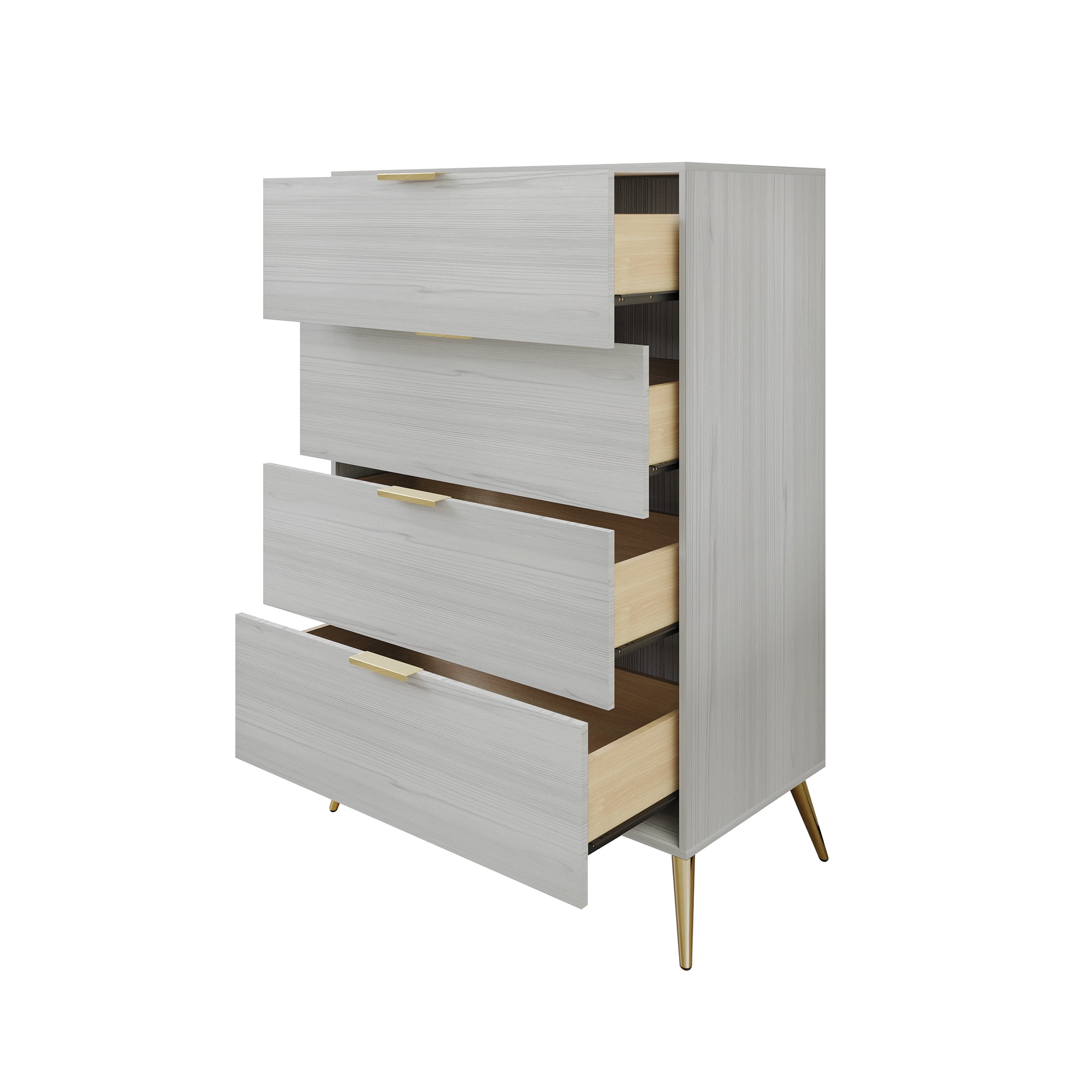 Castle Place Glam 4 Drawers Wooden Dresser, Light Grey