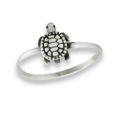 925 Sterling Silver Shell - Oxidized Sea Turtle Detailed Simulated Abalone Ring New .925 Sterling Silver Band Size 8