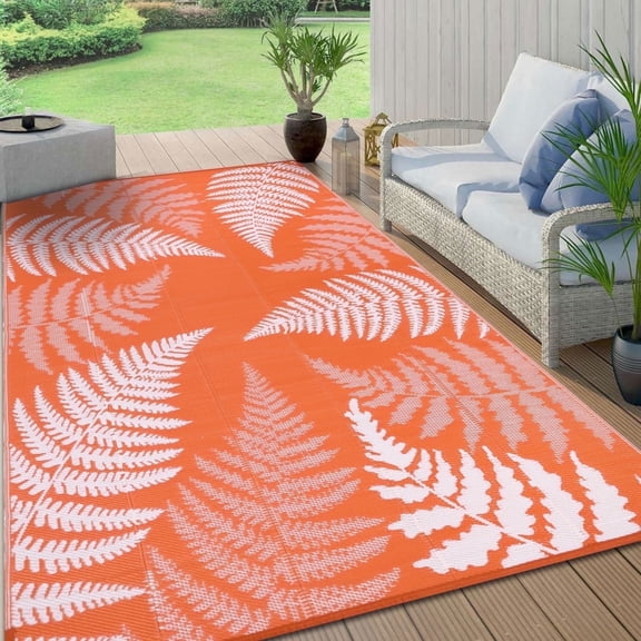 6'x9' Outdoor Rugs for Patio, Yamaziot Patio Rug Waterproof RV Mats, Plastic Straw Camping Area Rug for Indoor Porch Balcony Beach Mat, Orange