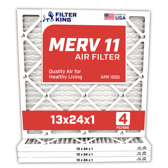 Filter King 13x24x1 Air Filter | 4-PACK | MERV 11 HVAC Pleated A/C Furnace Filters | MADE IN USA | Actual Size: 13 x 24 x .75"