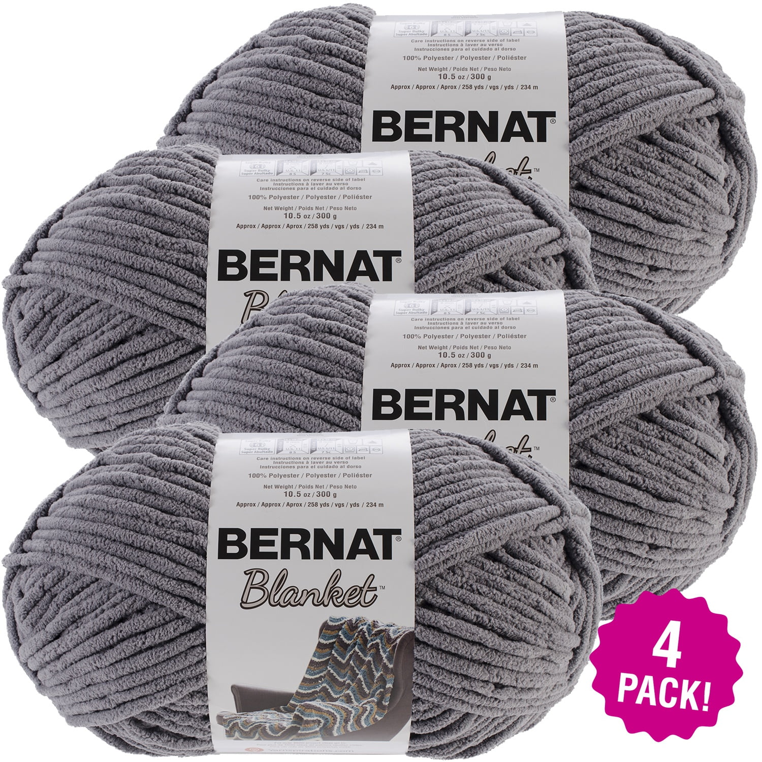 Bernat Blanket Big Ball Yarn Dark Grey, Multipack of 4