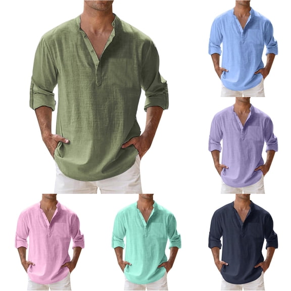 XIAOCHA Mens Solid Henley Long Sleeve Shirt Relaxed Fit Pocket Beach Casual Tops
