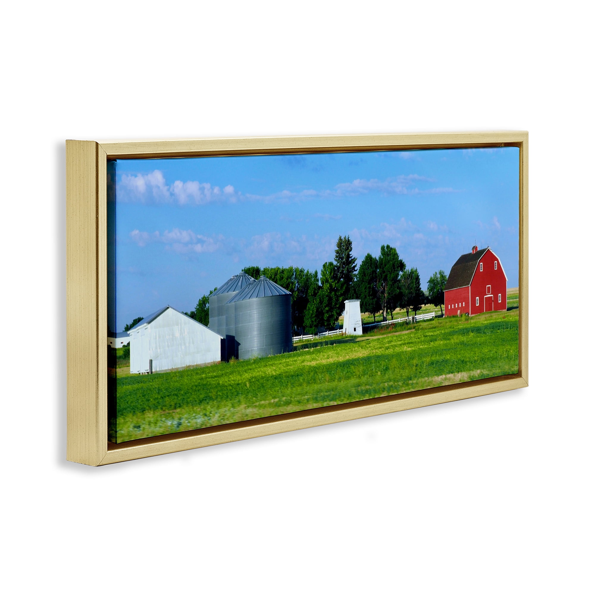 Stupell Industries Barn with Silo Gold Framed Floater Canvas Wall Art, design by Gail Peck