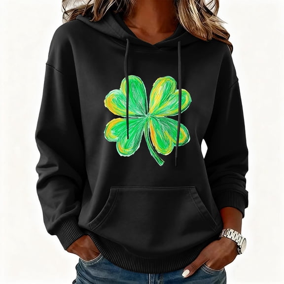 Abomasnow St Patrick's Day Women's & Teen Girls Hoodie Plus Size Irish Shamrock Four-Leaf Clover Pullover Hoodies S-3XL