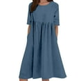 thumbnail image 1 of HXWCHs Robe Évasée pour Femme en Mélange de Lin, Robe Décontractée à Manches Courtes avec Poches Latérales Bleu Ciel TTTG, 1 of 5