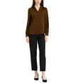 thumbnail image 2 of INSPIRE CHIC Women's Shirt Flat Collar Long Sleeves Button Down Office Satin Shirt XL Brown, 2 of 5