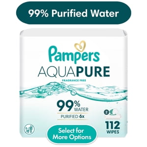 Pampers Aqua Pure Baby Wipes, Unscented, 112 Count