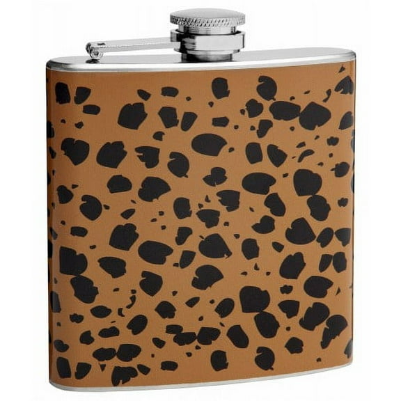 6oz Orange and Black Cheetah Print Hip Flask
