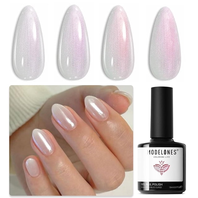 Esmalte de uñas en gel Modelones Shine White 15 ml Glitter Pearl