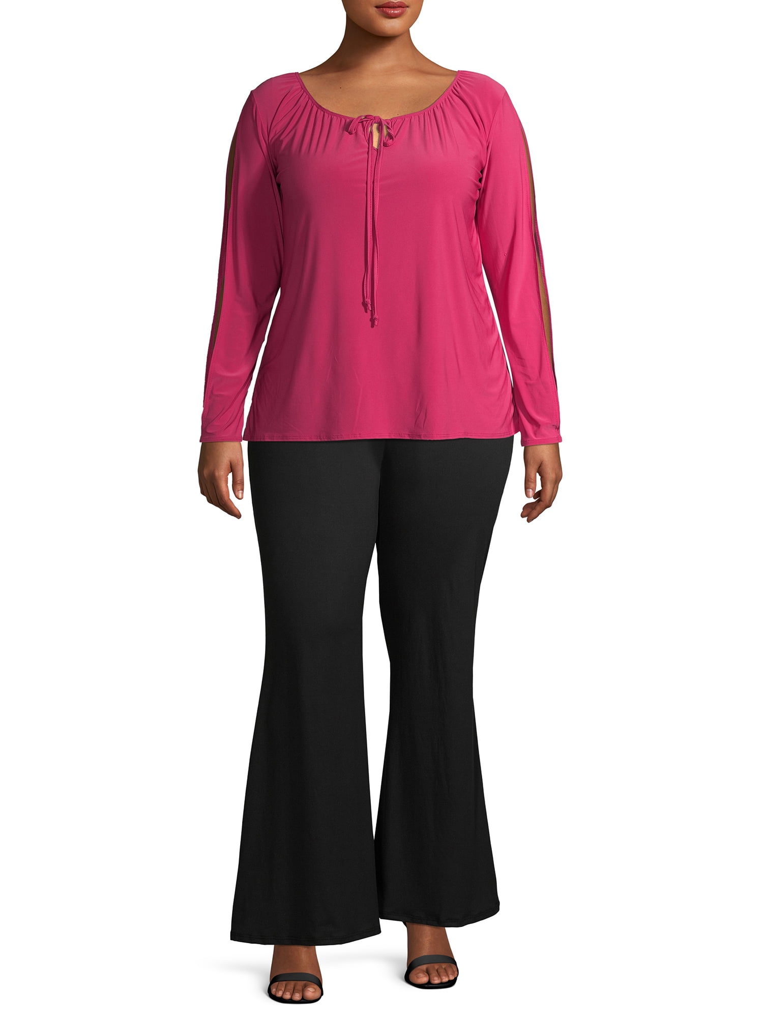 Ella Samani Women's Plus Size Tie Front Long Sleeve Top