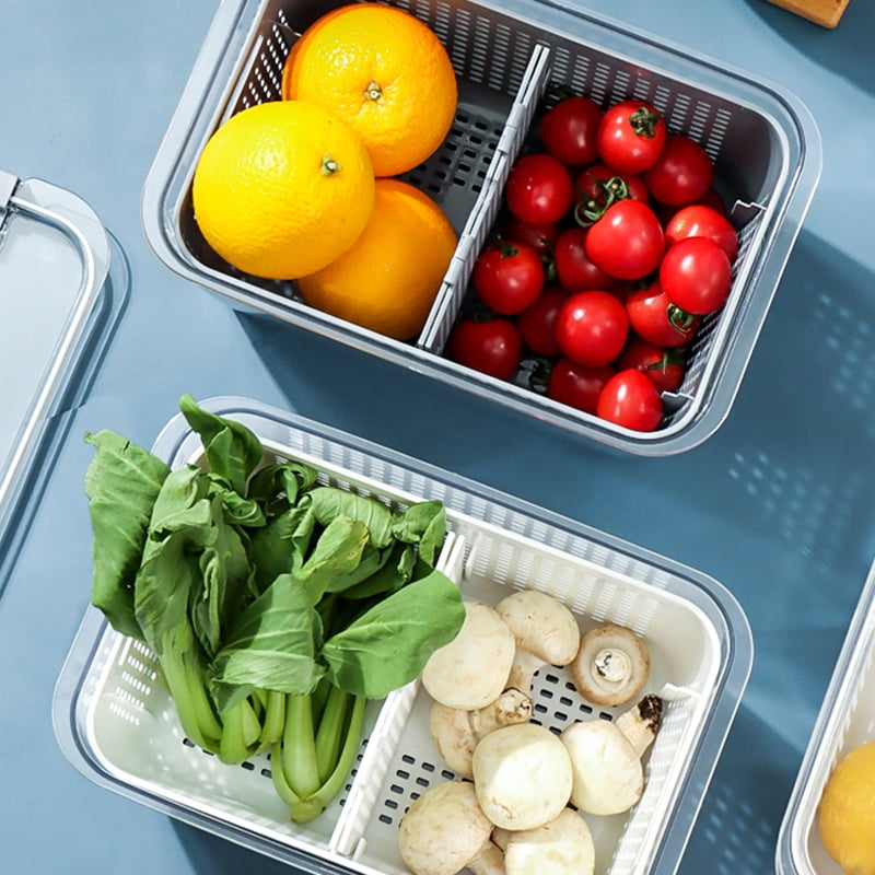 Fresh Container with Vents,3 Pack - Produce Saver Container Vegetable Fruit Partitioned Storage Container Stay Fresh Organizer for Refrigerator, Gray