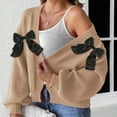 thumbnail image 3 of Cardigan Sweaters for Women Fall Fashion 2025 Bow Open Front Long Sleeve Knit Sweater Tops Cute Winter Clothes, 3 of 4