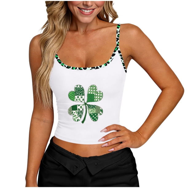 TaTaai Women's Casual St Patrick Day Top Sleeveless Printed U Neck Cami Solid Color Vest Soft Lightweight Spring Summer Daily Beach Wear Gift