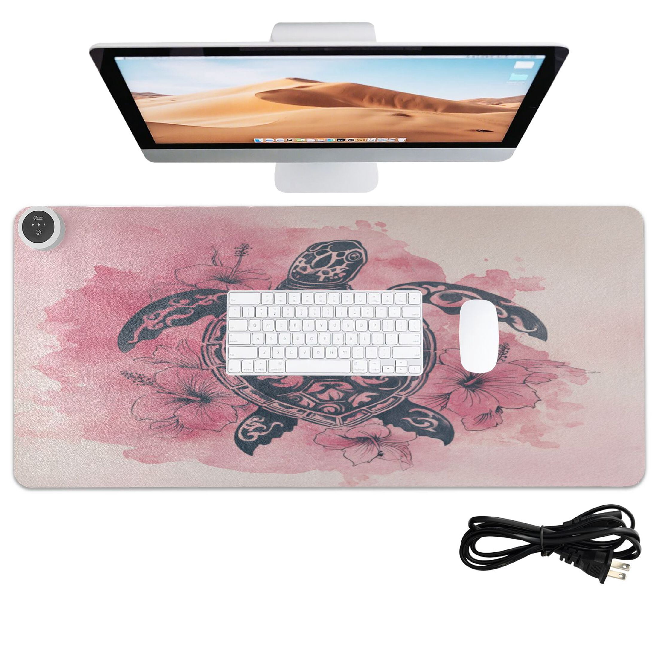 Large Heated Desk Mat Mouse Pad 31.5"x13"PU Leather Graphene Heating Desk Warmer with 3 Temperature Settings 110V US Plug Non-Slip Warm Pad for Home, Office, and Gaming Sea Turtle Print Pattern