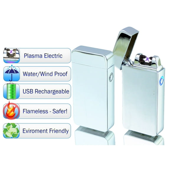 Tac Plasma Lighter Dual Arc Tactical Beam - USB Rechargable, Electric Windproof Splashproof Flameless Lighter, Butane Free Tactical Dual Arch - New Technology - Seen on TV - Silver