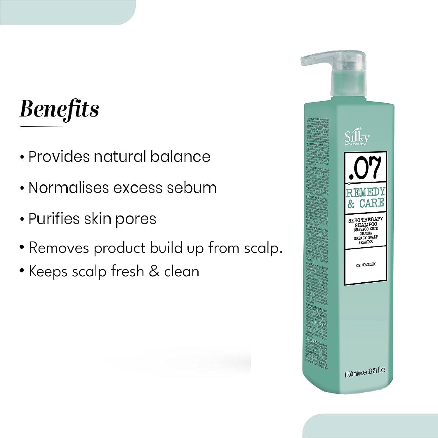 SILKY .07 Sebotherapy Shampoo for Oily Scalp with Natural Blend to Clear Scalp and Control Excess Oil Production (1000 ML)/33.8oz