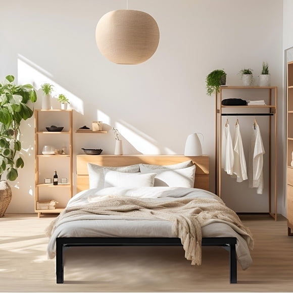 Cadre de Lit en Métal 14 Pouces Format Simple, Cadre de Lit Plateforme Robuste avec Lattes en Acier et Rangement sous le Lit pour Enfant Simple, Étudiant, Adulte, Chambre et Dortoir, Aucun Sommier Requis, Assemblage Facile