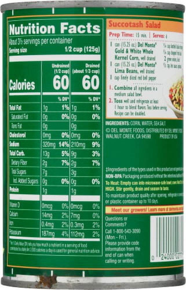 2X-Del Monte Fresh Cut Sweet Gold & White Whole Kernel Corn Canned Vegetables - 15.25 oz