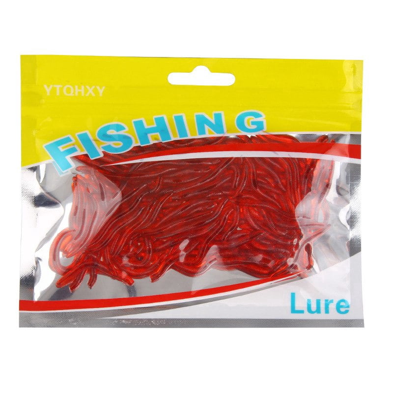 100 PC 35mm 0.26g Artificial Red worm Soft bait With Sea Fishing Lures RED