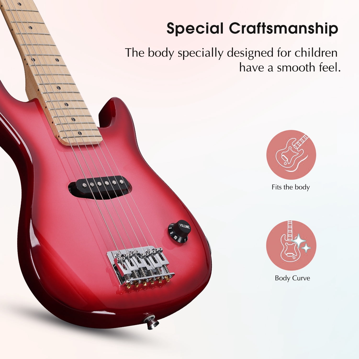 ADM 30 inch Kids Electric Guitar Beginner Kit, Junior 1/4 Size Mini Electric Wood Guitar for Children with Amplifier-Pink