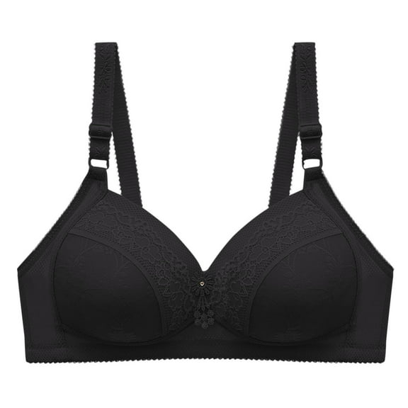 AINIYS Soft Cup Bra Wireless Secure Fit Bra for Women Breathable Everyday Bras Thin Fabric Bralettes Bralette Floral Lace Black 42/95