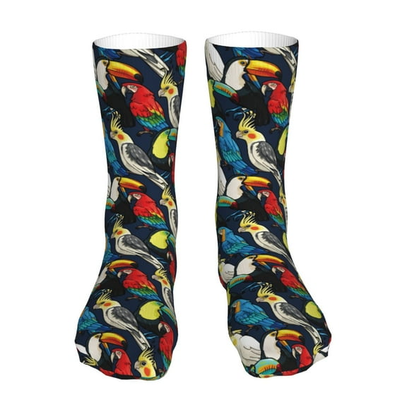 KLL Parrot Print Womens Crew Socks Athletic Middle Tube Long Socks Novelty Socks Gifts For Men