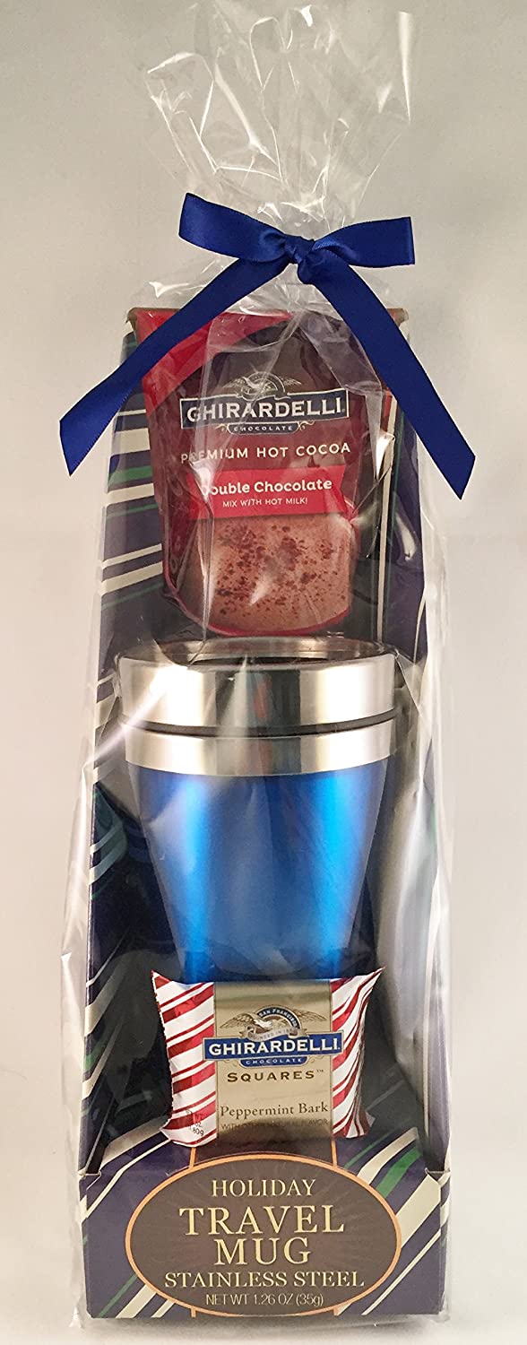 Ghirardelli Holiday Travel Mug Gift Set Blue Mug