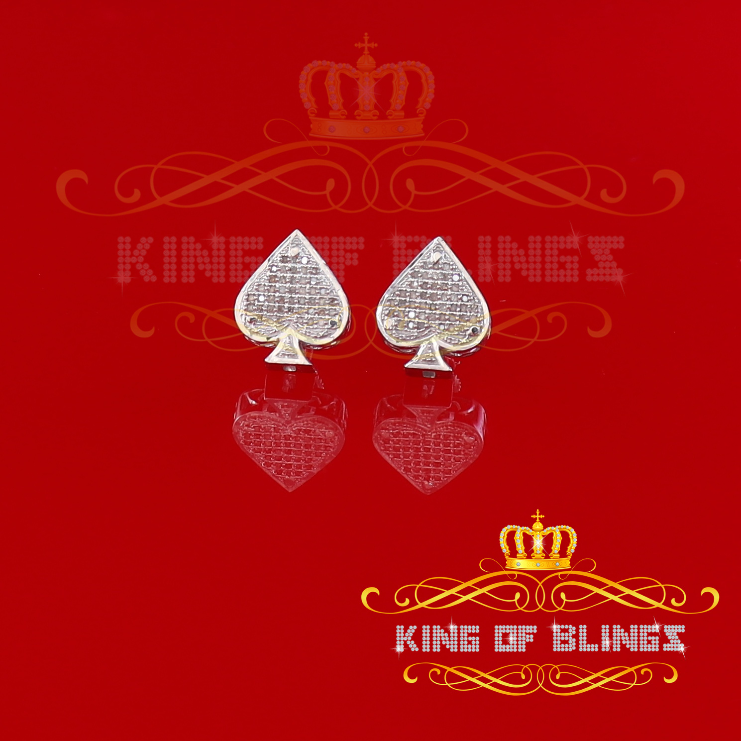 King of Bling's 925 Sterling Silver White 0.20ct Diamond For Women's / Men's Stud Heart Earring