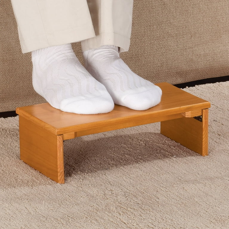 Oakridge Compact Portable Footrest, Collapsible Legs for Storage or Travel, Pine Wood Finish