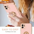 thumbnail image 2 of Case for iPhone 12 Case with Ring Stand [360° Rotatable Ring Holder Magnetic Kickstand] [Soft Microfiber Lining] Plating Rose Gold Edge Shockproof Protective Phone Cases Cover for Women, Pink, 2 of 14