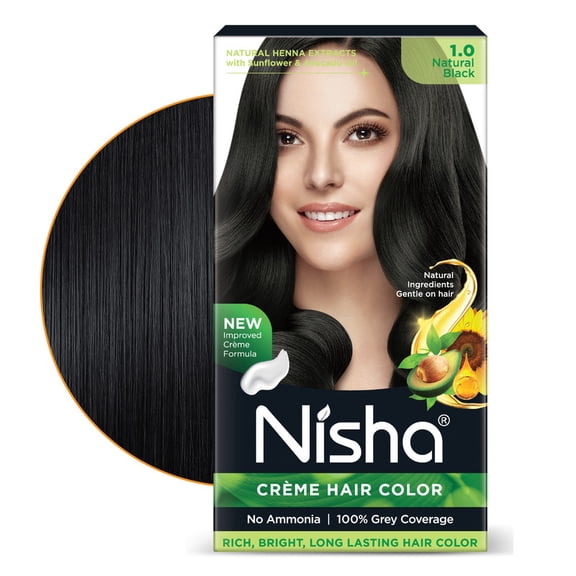 Nisha Creme Hair Color | Permanent Long Lasting Black Hair Dye Color Kit | Natural Black | 4.05 Oz