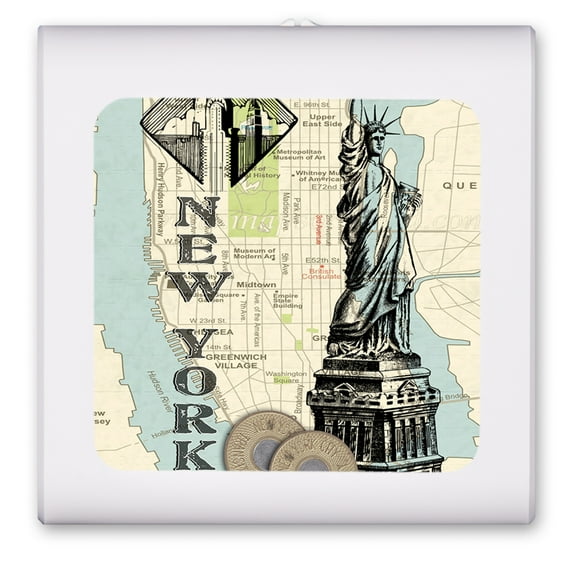 Plug in Dimmable LED Night Light with Dusk to Dawn Auto Sensor, Adjustable Brightness, Warm Light, Auto On/Off Nightlight for Bathroom, Hallway, Nursery, Bedrooms - New York