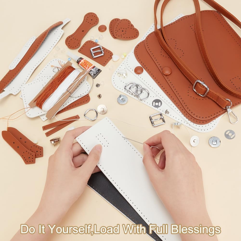 DIY Crossbody Bag Making Kit PU Leather Shoulder Bag Sewing Kit Handmade Messenger Bag Sewing Materials Personalized Bag Stitching Kit Handicraft Purse Making Accessories 6.97x1.97x5.91 Inch