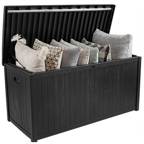 Storage Box - 113-Gallon Container for Patio Storage - Durable and Fade-Resistant Resin Deck Box - Outdoor Furniture by Pure Garden (Black)