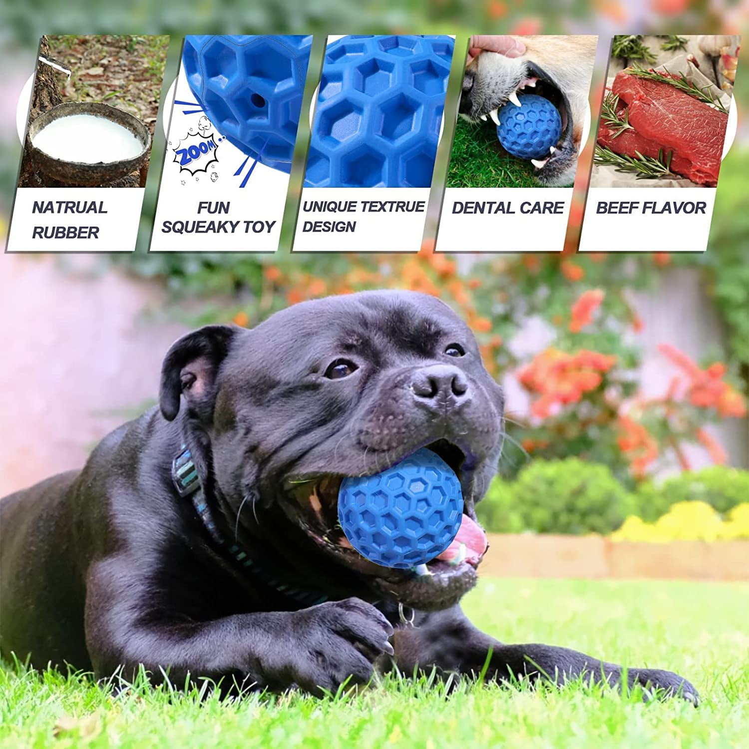 Dog Squeaky Ball Toys for Aggressive chewers 2 PCS Large Breed Balls Interactive Dog Ball Toy Tough Durable Stick Non-Toxic Natural Rubber (Dark Blue)