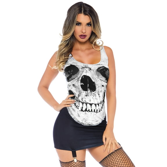 Leg Avenue Women's Skull Garter Dress Casual Costume, Black, S-M