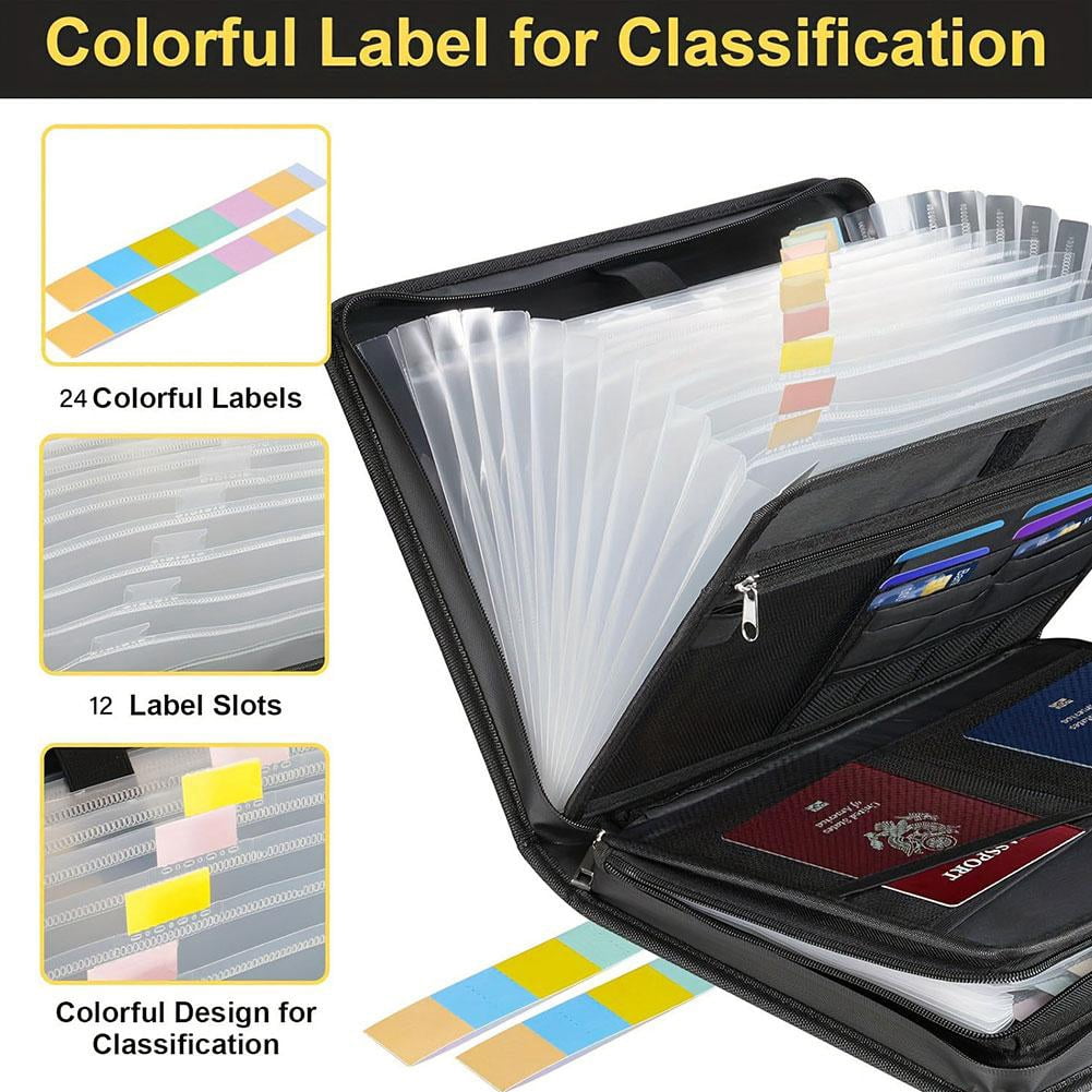 File Folder, Large Capacity A4 Fireproof File Folder with Handle, Expanding Files Organizer with 26 Pockets, Fireproof and Waterproof with Colored Tabs, Accordion Folders Documents