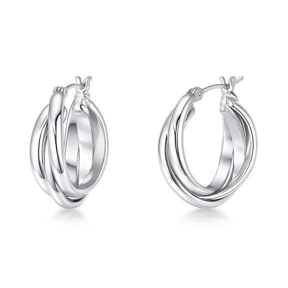 BERRICLE Interlocking Woven Infinity Small Hoop Earrings for Women 1 inch, Silver-tone