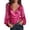 Hot Pink, variant on Women's Satin Wrap V-Neck Blouse, Side Tie Ruched Cropped Top with Puff Long Sleeves, Elegant Glossy Slim Fit Shirt for Date Night Work Commuting Beige