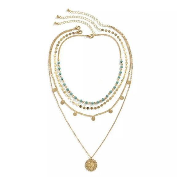 HOOUN 925 Silver Plated Chain Necklace Gold Heart Sun Flower Pendant Bead Layers Gift