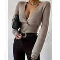 thumbnail image 5 of Women'S Twist Knot Fall Clothes Fashion Outfits Top Ribbed Long Sleeve Camel S, 5 of 9