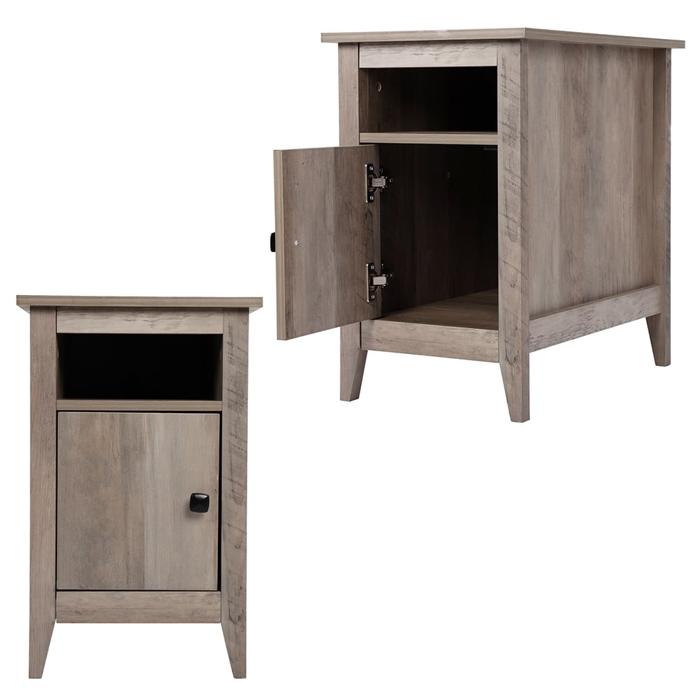 Kadyn Bedside Tables&nbsp;set of 2 for Bedroom, Wooden End Side Table with Storage Cabinet and Open Shelf for Nursery, Bedside Table for Bedroom, Taupe