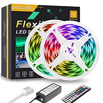 Phopollo Led Strip Lights For Room Bedroom 5050 Rgb 300 Leds 32ft Waterproof Flexible Led Lights Tape Color Changing With 44 Key Ir Remote Controller