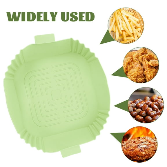GOOHOCHY 9.5 Inch Green Silicone Air Fryer Liner, Heat Resistant Reusable Baking Mat for Home Use, Non-Stick Food Cooking