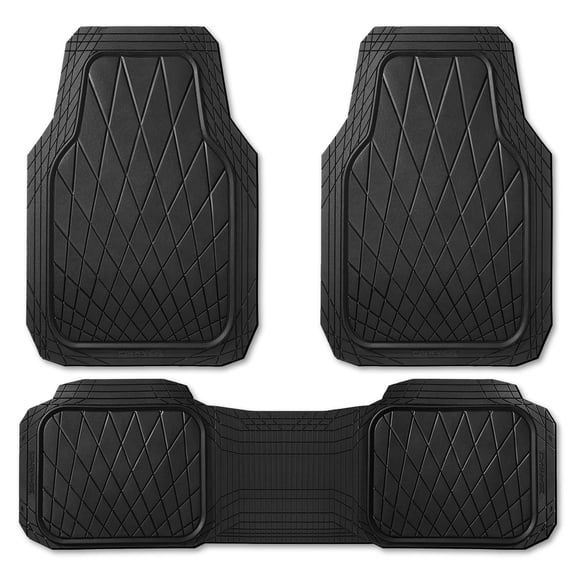 CAR GRAND Premium Heavy Duty Rubber Car Floor Mats Deep Dish All Weather Water Proof Easy Clean Universal Trim Fit Sedan SUV Van Truck All Black