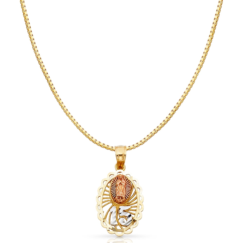 14K Solid Gold 15 Años Pendant Necklace 24 mm Gold Heart Quinceañera 15 -  PT2355 | eBay