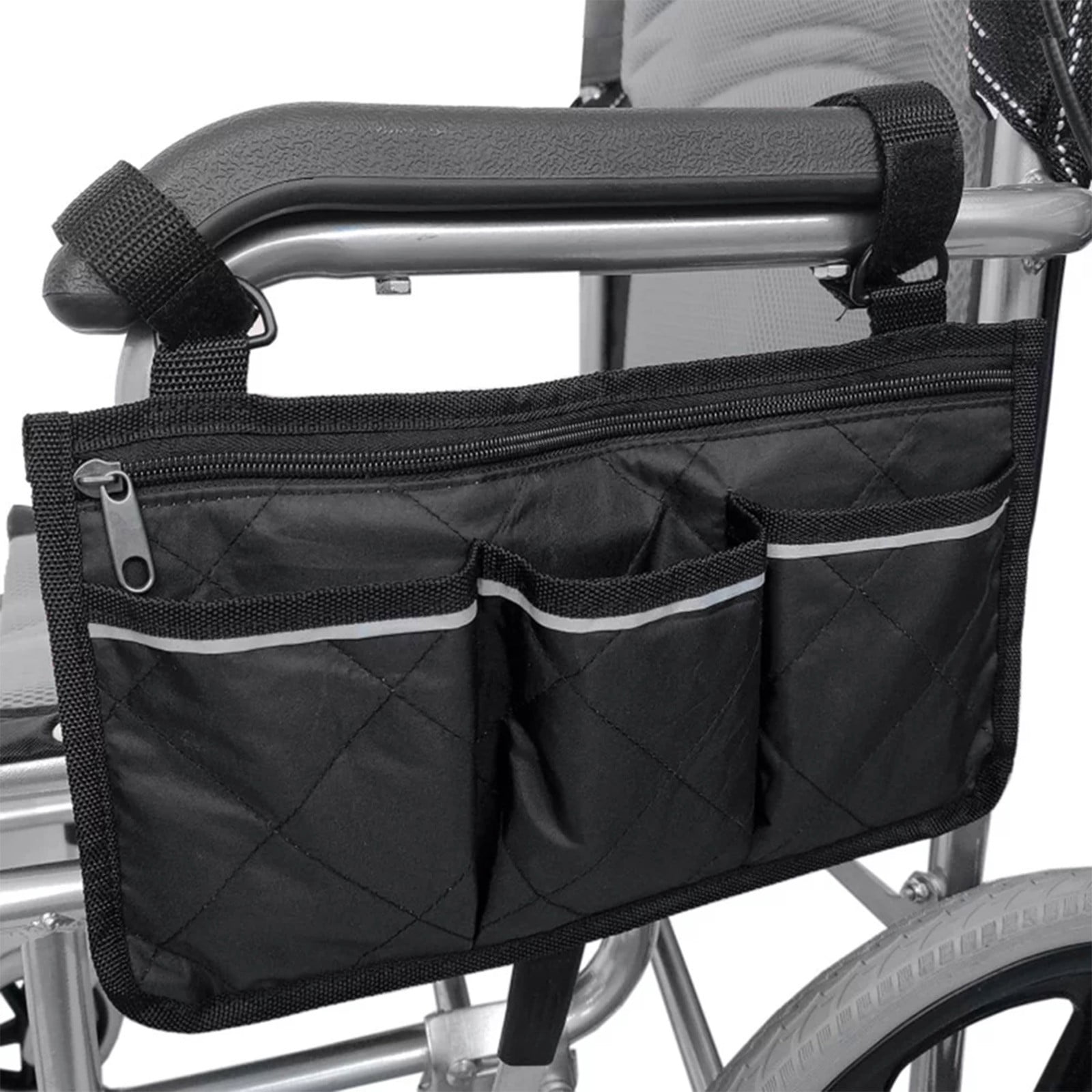 2-in-1 Wheelchair Side Pouch & Cup Holder, Reflective Safety Storage Organizer for Walker, Electric Wheelchair Accessories for Personal Items