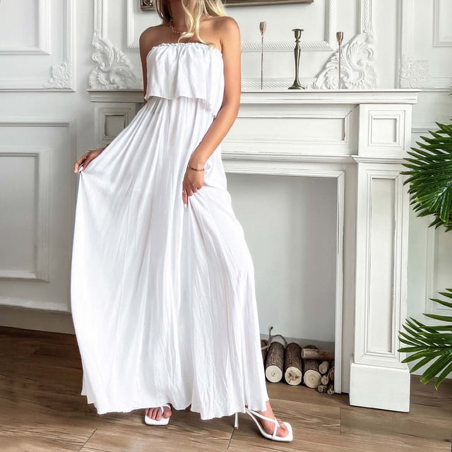 SMihono Robe Maxi Bohème d'Été pour Femmes Grande Taille Mode Printemps Été Décontractée Haut Tube Jupe Longue de Vacances Robe de Plage