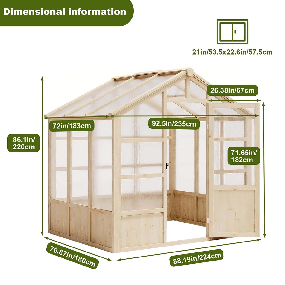 Outdoor Greenhouse, 8x6FT Heavy Duty Wooden Greenhouse with Polycarbonate Panels & Lockable Door - Sturdy Wood Frame Garden Green House with Adjustable Roof Vent, for Yard, Gardening（ship in 3 boxes）